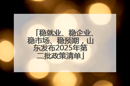 稳就业、稳企业、稳市场、稳预期，山东发布2025年第二批政策清单