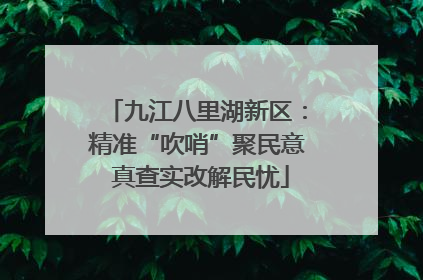 九江八里湖新区：精准“吹哨”聚民意 真查实改解民忧